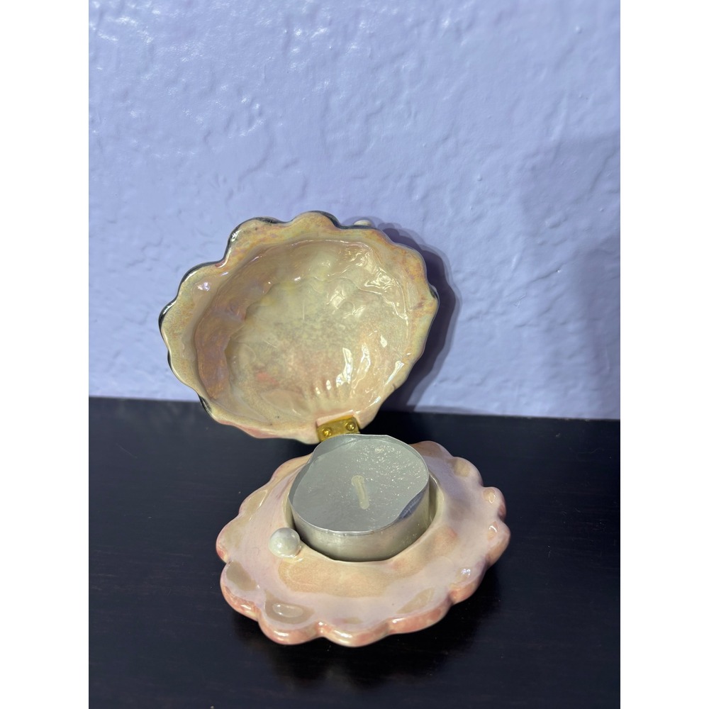 Heather goldminc blue sky shell with pearl oyster tea light holder trinket